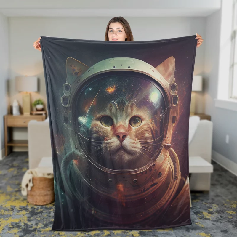 Helmet-Wearing Space Suit Cat Fleece Blanket 2