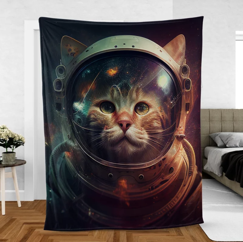 Helmet-Wearing Space Suit Cat Fleece Blanket