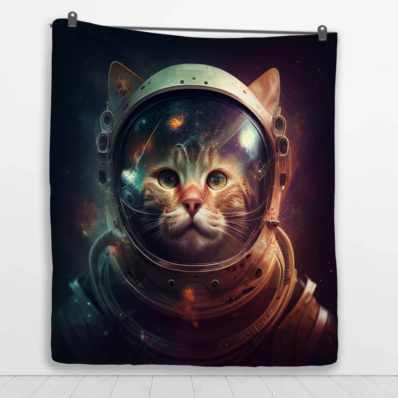 Helmet-Wearing Space Suit Cat Quilt Blanket 1