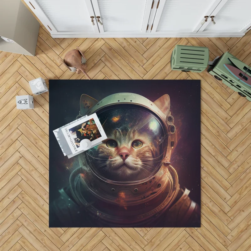 Helmet-Wearing Space Suit Cat Rug