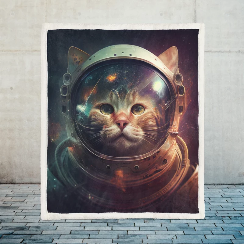 Helmet-Wearing Space Suit Cat Sherpa Fleece Blanket