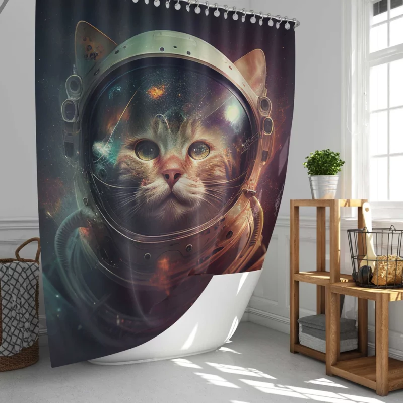 Helmet-Wearing Space Suit Cat Shower Curtain