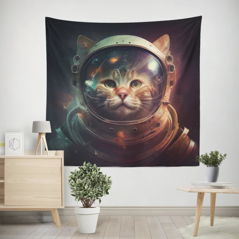 Helmet-Wearing Space Suit Cat Wall Tapestry