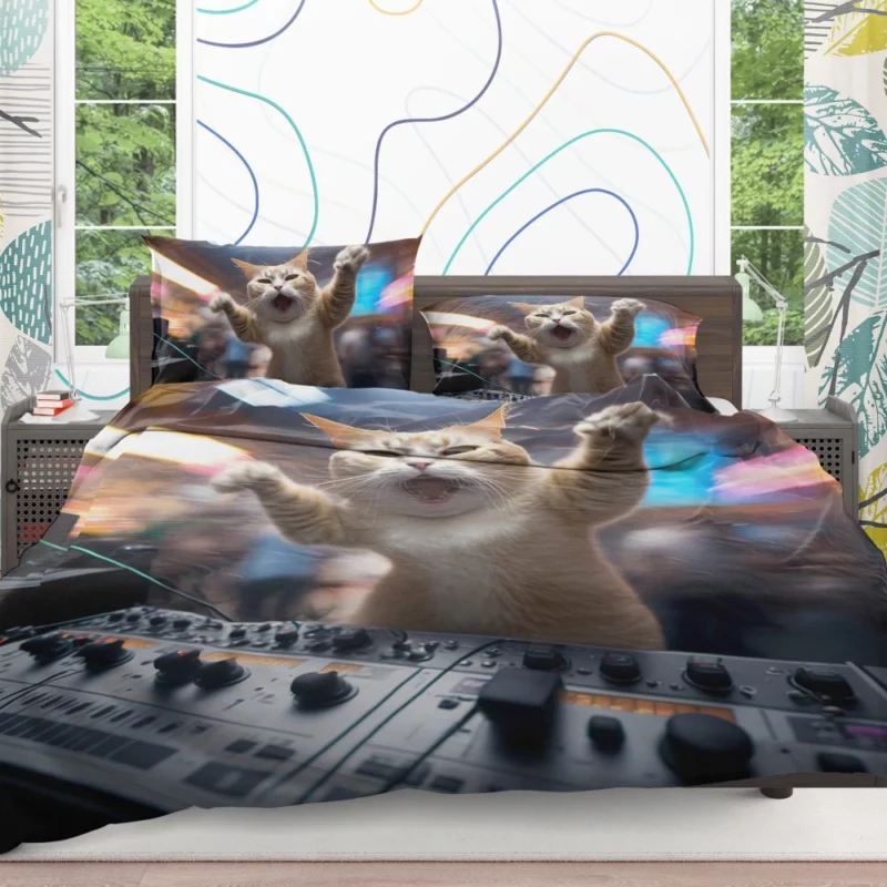 Hero Cat DJ Makes Crowd Go Crazy Bedding Set