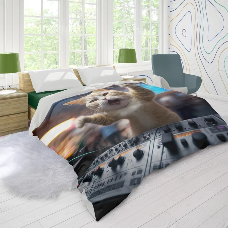 Hero Cat DJ Makes Crowd Go Crazy Duvet Cover