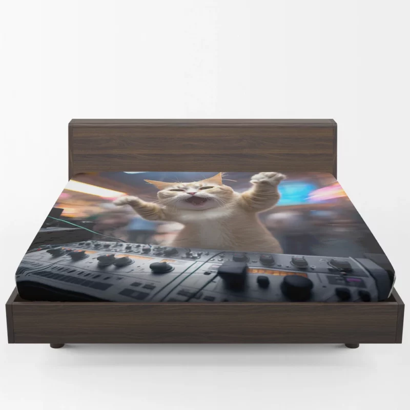 Hero Cat DJ Makes Crowd Go Crazy Fitted Sheet 1