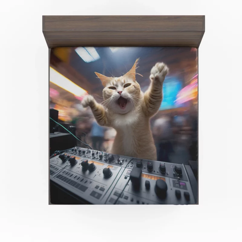 Hero Cat DJ Makes Crowd Go Crazy Fitted Sheet