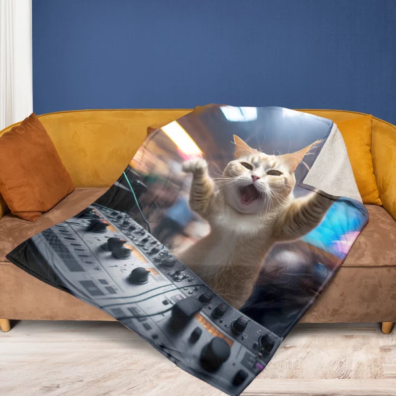 Hero Cat DJ Makes Crowd Go Crazy Fleece Blanket 1