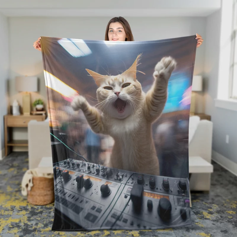 Hero Cat DJ Makes Crowd Go Crazy Fleece Blanket 2