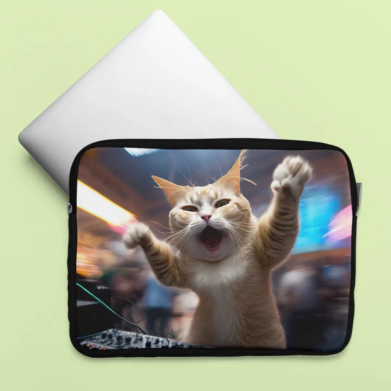 Hero Cat DJ Makes Crowd Go Crazy Laptop Sleeve