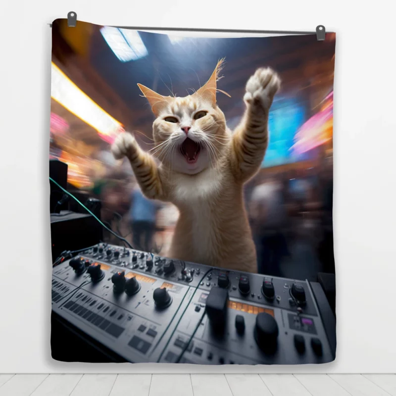 Hero Cat DJ Makes Crowd Go Crazy Quilt Blanket 1