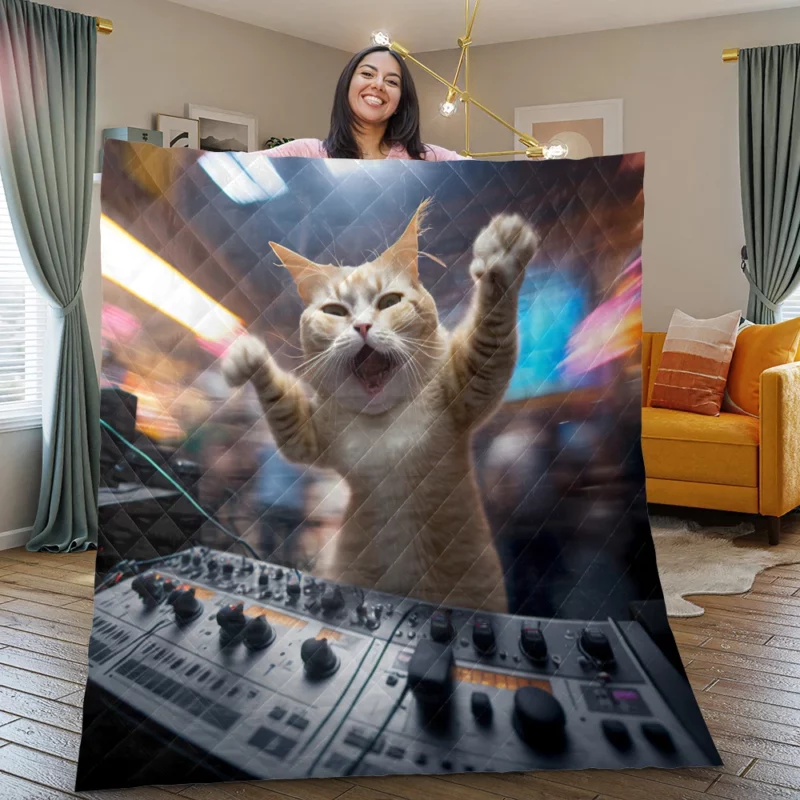 Hero Cat DJ Makes Crowd Go Crazy Quilt Blanket