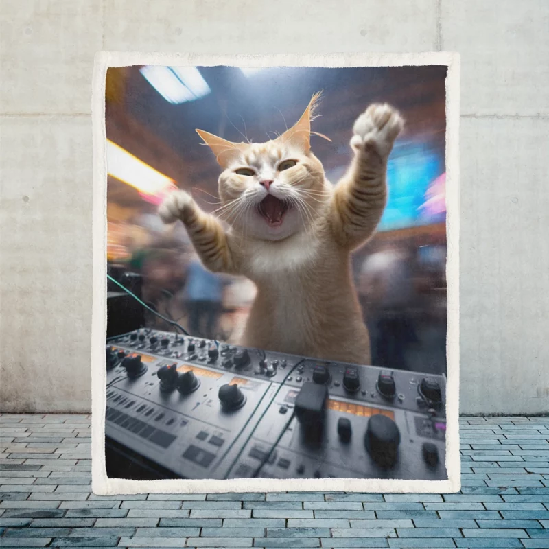 Hero Cat DJ Makes Crowd Go Crazy Sherpa Fleece Blanket