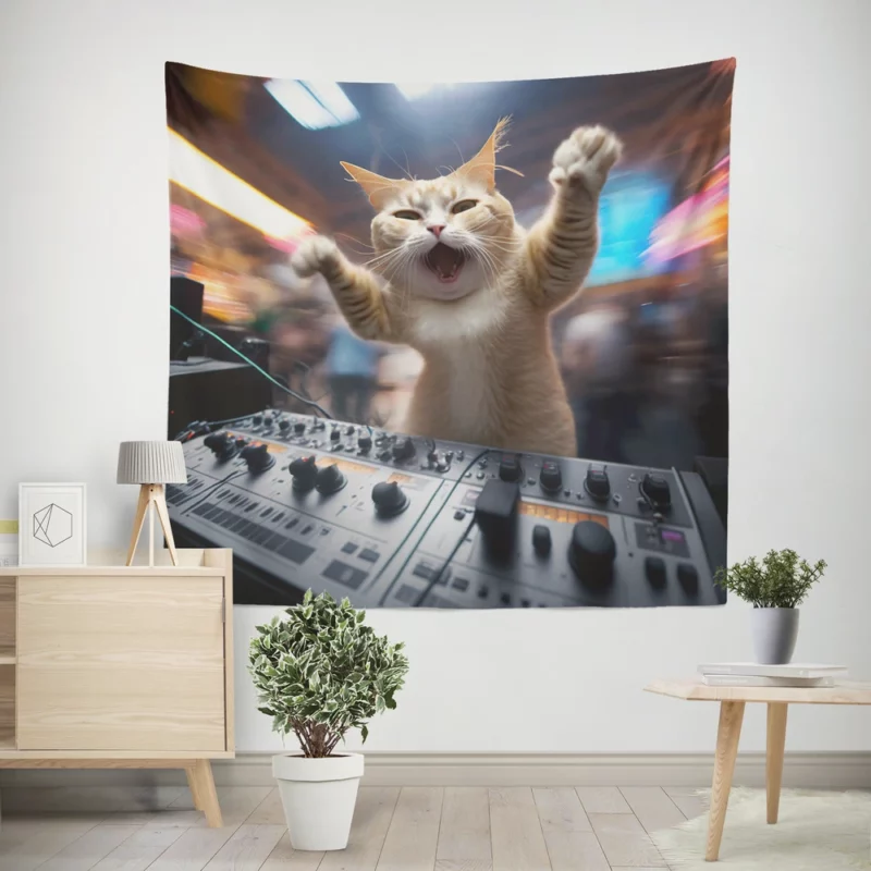 Hero Cat DJ Makes Crowd Go Crazy Wall Tapestry