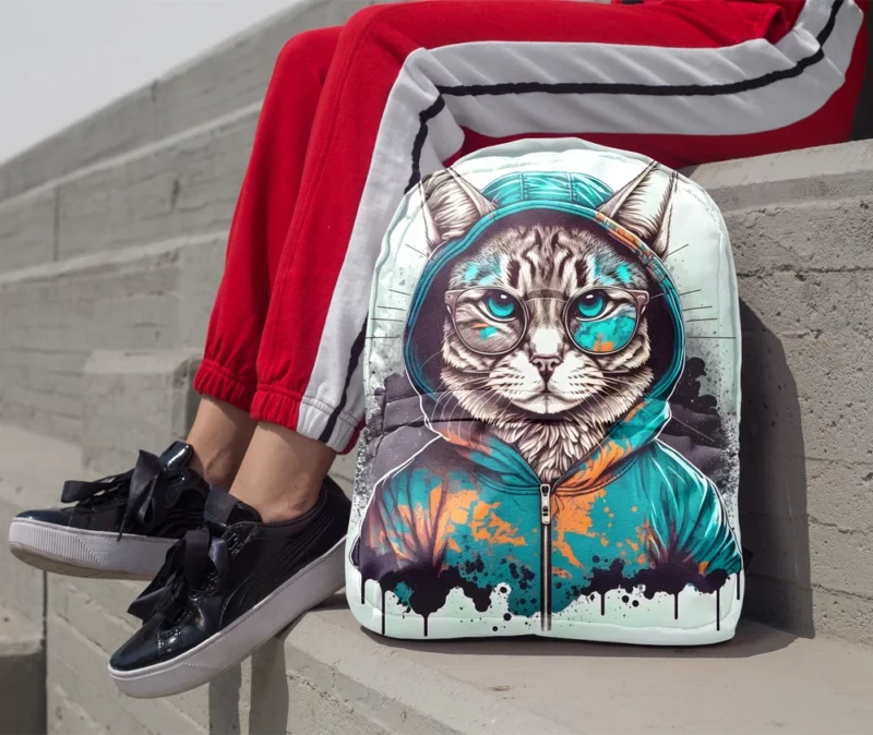 Hipster Pop Art Cat Illustration Backpack 1