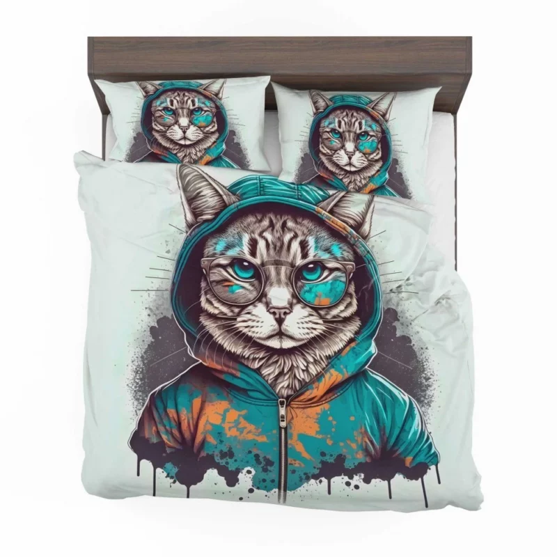 Hipster Pop Art Cat Illustration Bedding Set 2