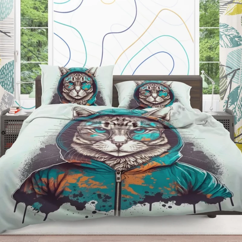 Hipster Pop Art Cat Illustration Bedding Set