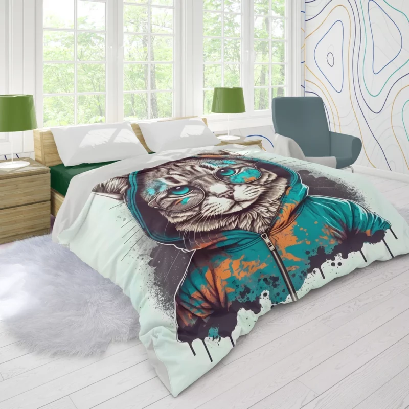 Hipster Pop Art Cat Illustration Duvet Cover