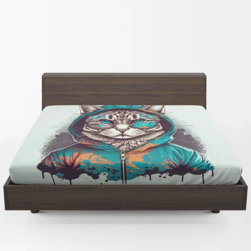 Hipster Pop Art Cat Illustration Fitted Sheet 1