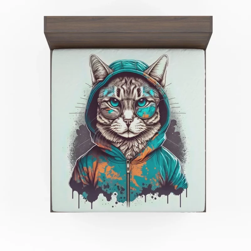 Hipster Pop Art Cat Illustration Fitted Sheet