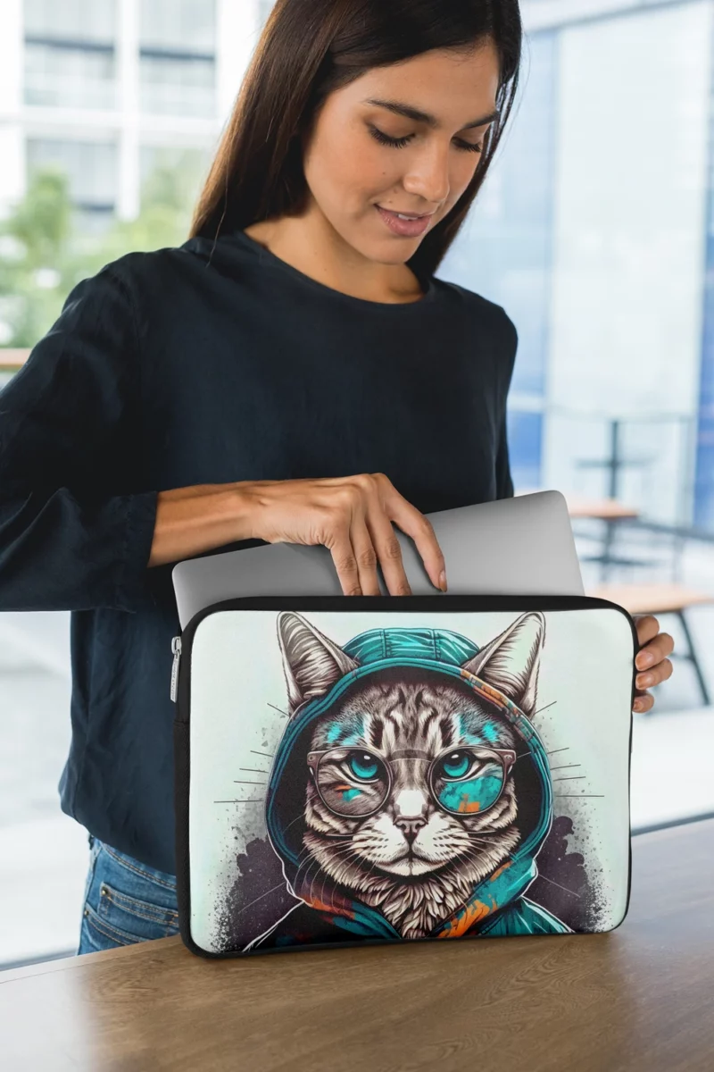 Hipster Pop Art Cat Illustration Laptop Sleeve 1