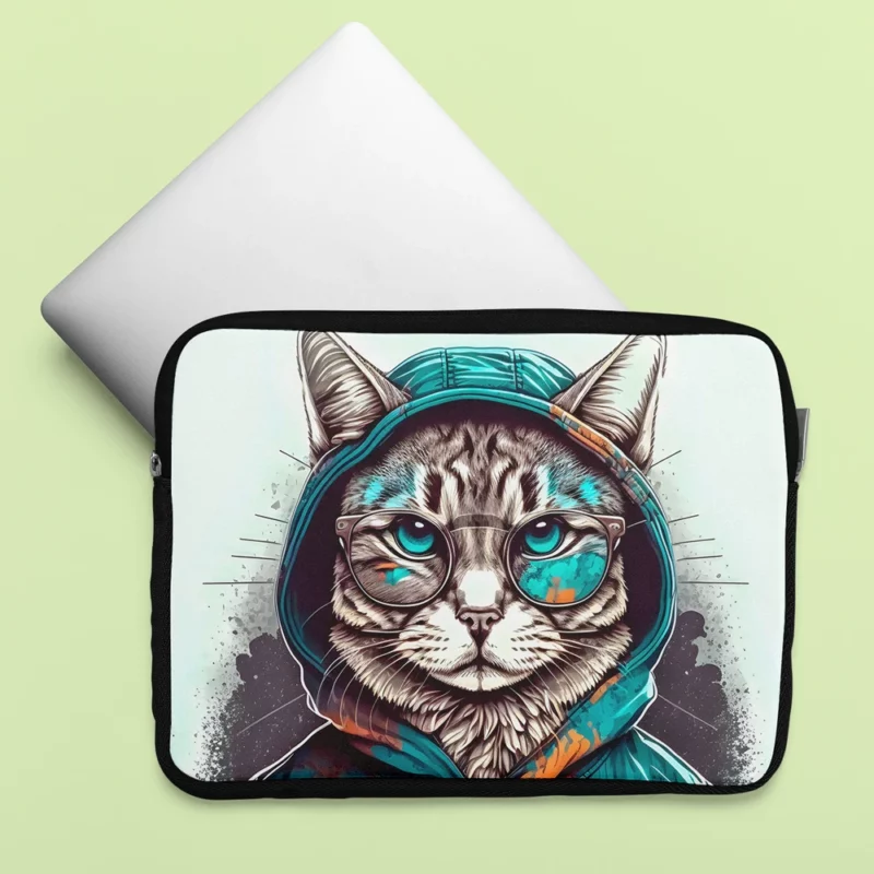 Hipster Pop Art Cat Illustration Laptop Sleeve