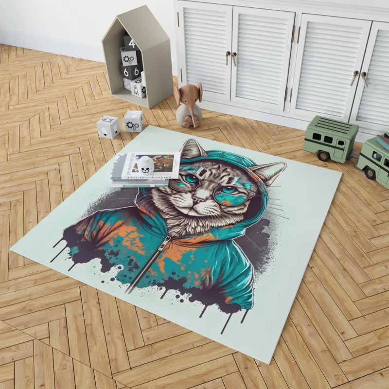 Hipster Pop Art Cat Illustration Rug 1