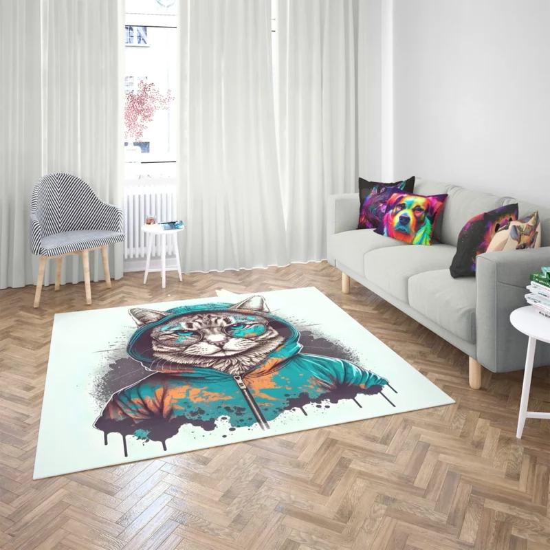 Hipster Pop Art Cat Illustration Rug 2