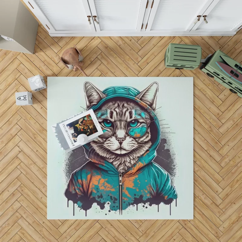 Hipster Pop Art Cat Illustration Rug