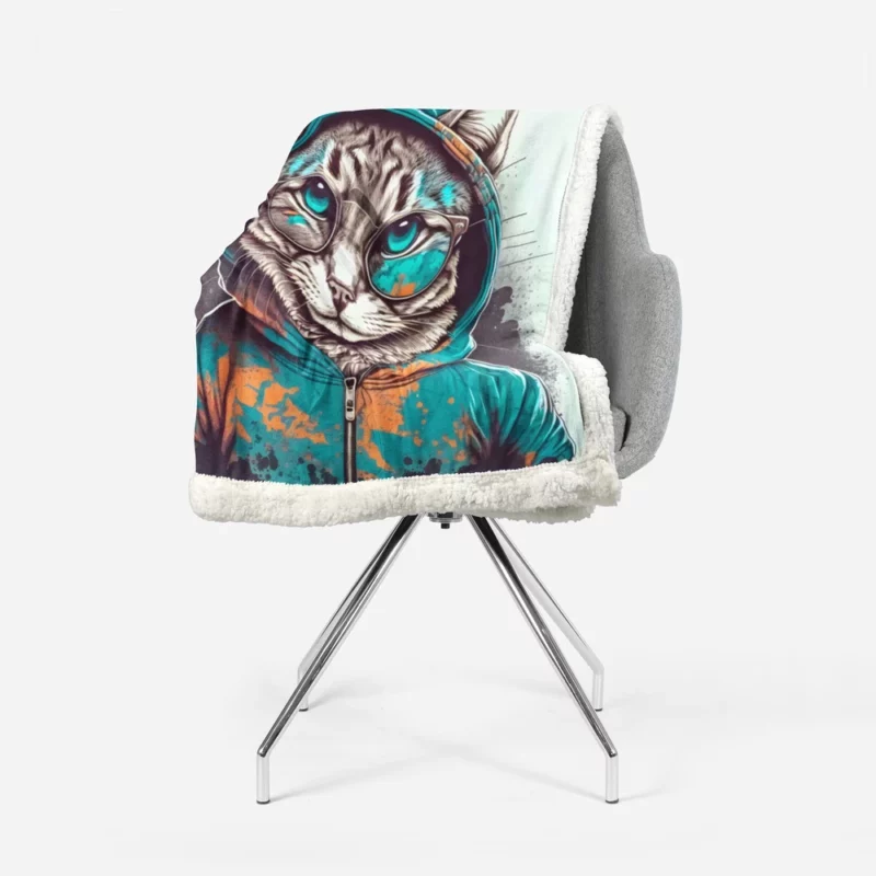 Hipster Pop Art Cat Illustration Sherpa Fleece Blanket 1