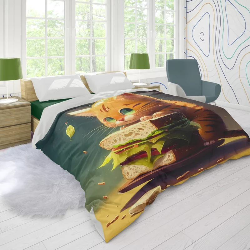 Hungry Cat with Big Sandwich Duvet Cover