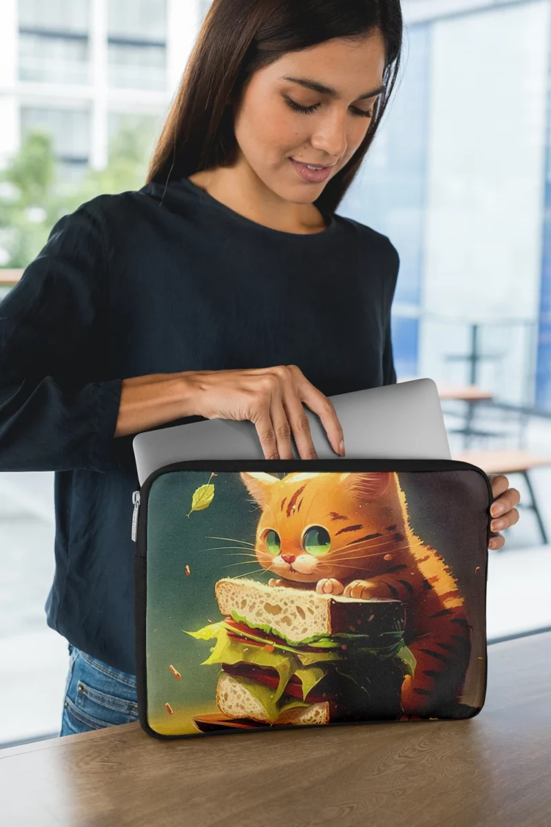 Hungry Cat with Big Sandwich Laptop Sleeve 1