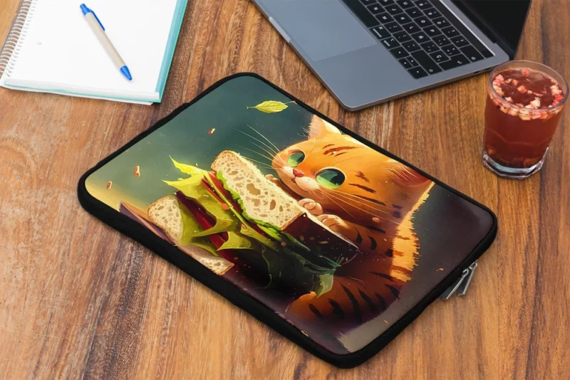 Hungry Cat with Big Sandwich Laptop Sleeve 2