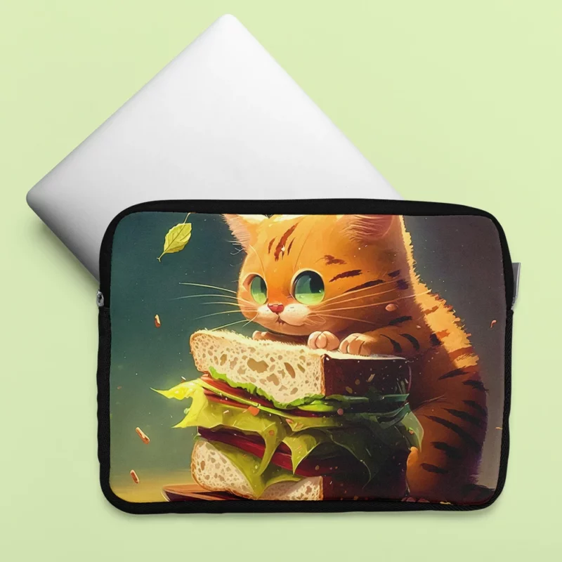 Hungry Cat with Big Sandwich Laptop Sleeve