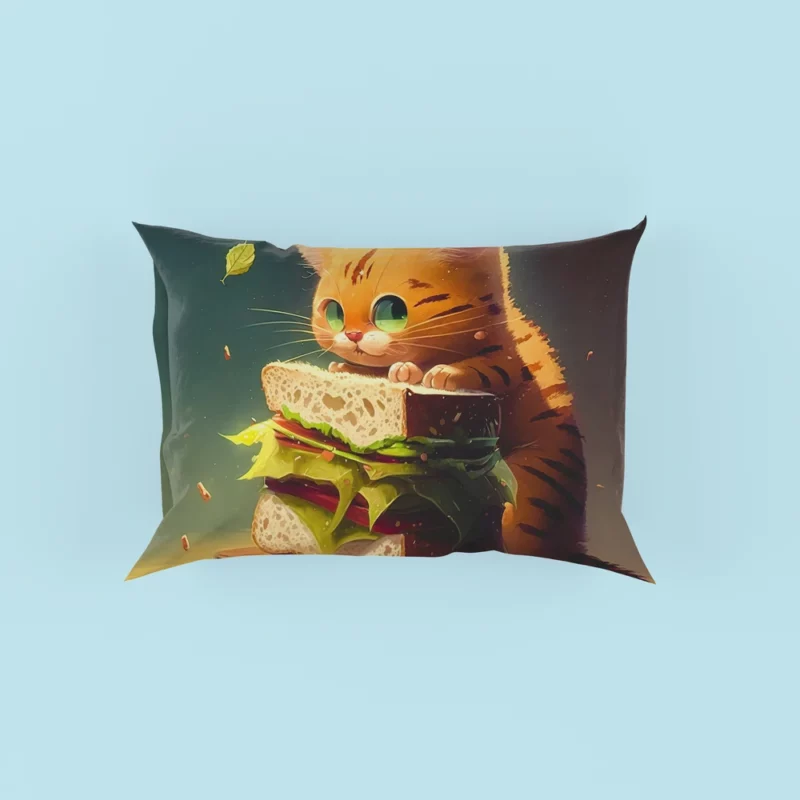 Hungry Cat with Big Sandwich Pillow Cases