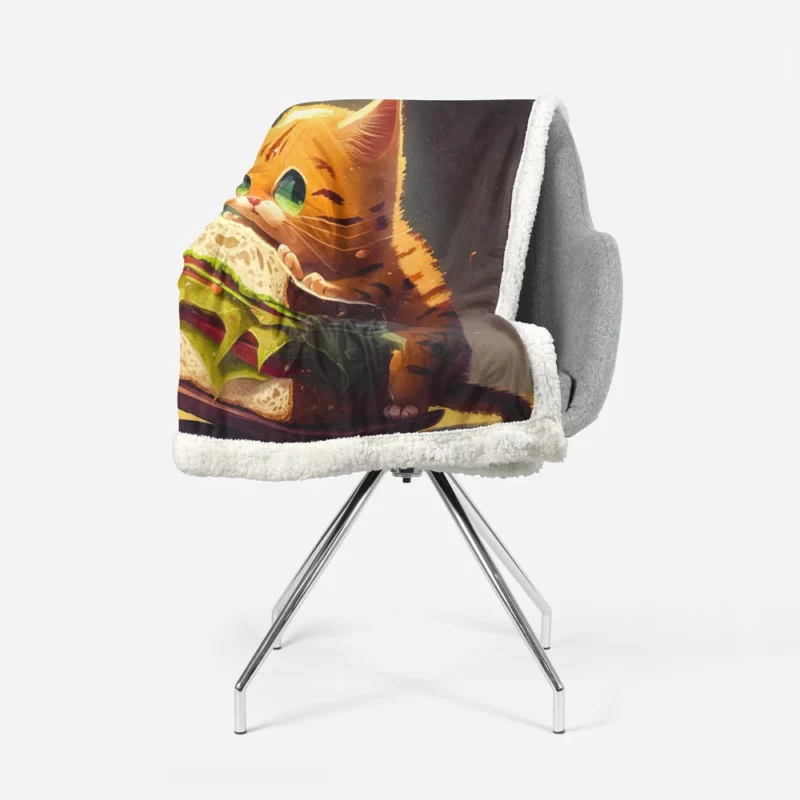 Hungry Cat with Big Sandwich Sherpa Fleece Blanket 1