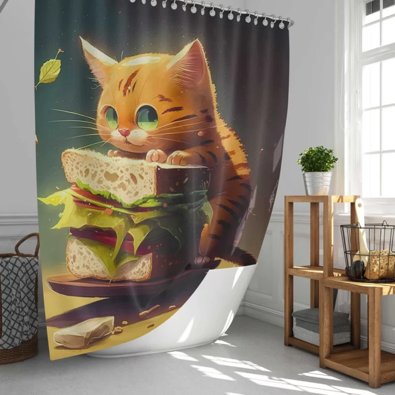 Hungry Cat with Big Sandwich Shower Curtain