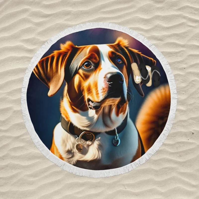 I Love Dogs Collar Painting Print Round Beach Towel