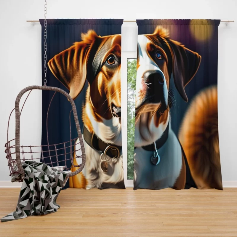 I Love Dogs Collar Painting Print Window Curtain
