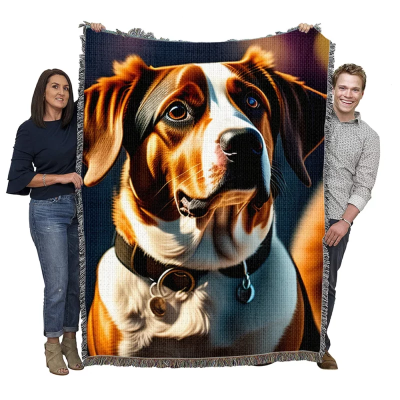 I Love Dogs Collar Painting Print Woven Blanket