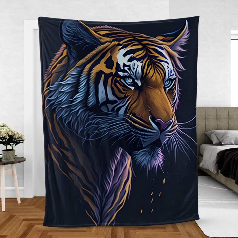 Intense Blue-Eyed Tiger Illustration Fleece Blanket
