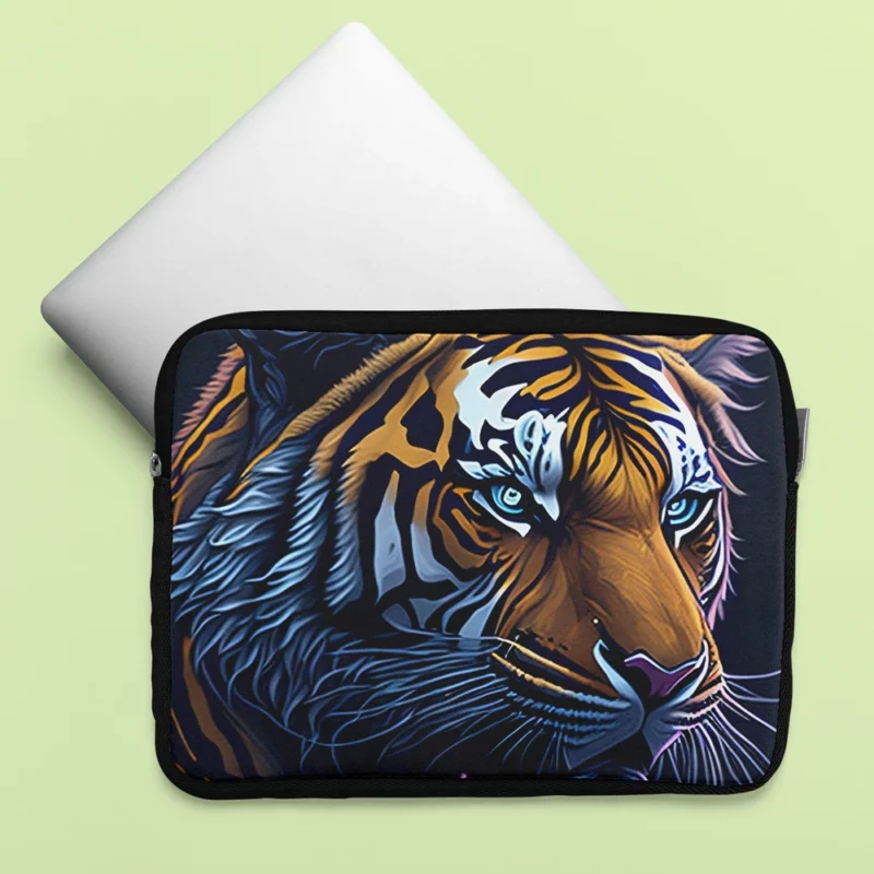 Intense Blue-Eyed Tiger Illustration Laptop Sleeve