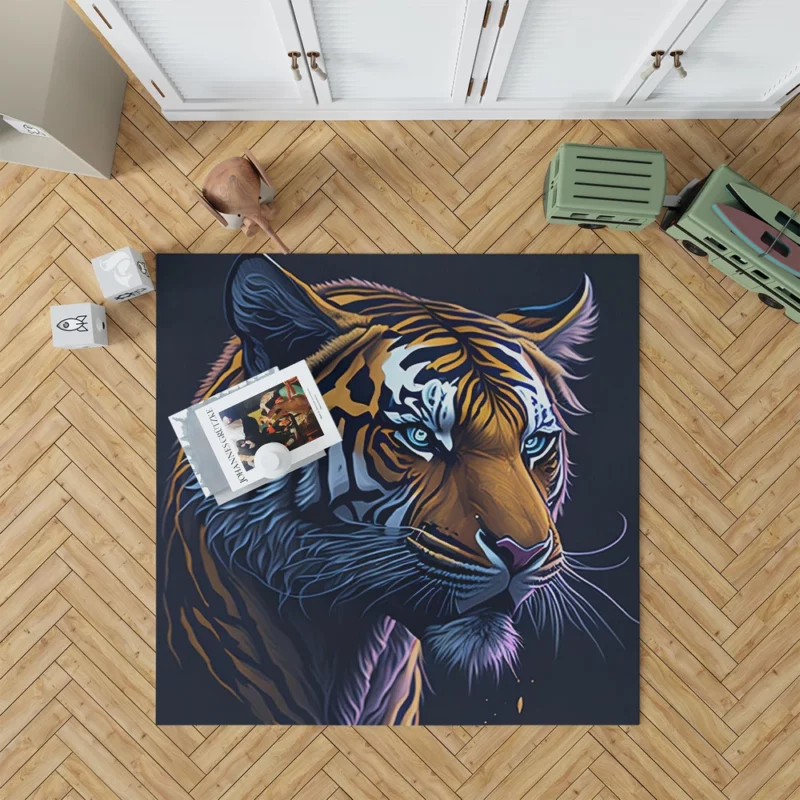 Intense Blue-Eyed Tiger Illustration Rug