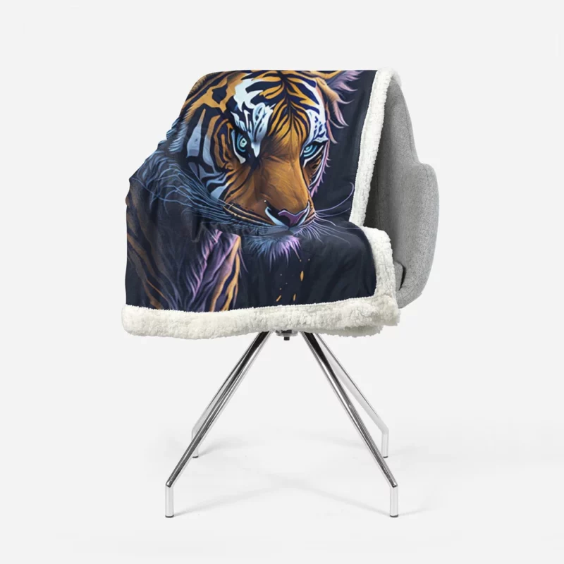 Intense Blue-Eyed Tiger Illustration Sherpa Fleece Blanket 1