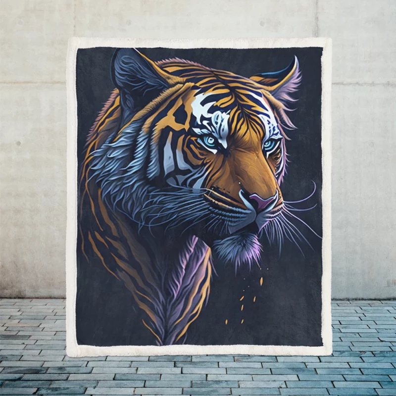 Intense Blue-Eyed Tiger Illustration Sherpa Fleece Blanket