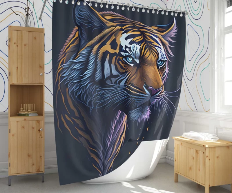 Intense Blue-Eyed Tiger Illustration Shower Curtain 1