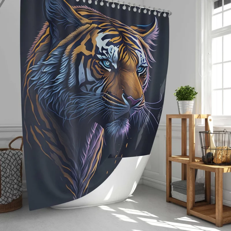 Intense Blue-Eyed Tiger Illustration Shower Curtain