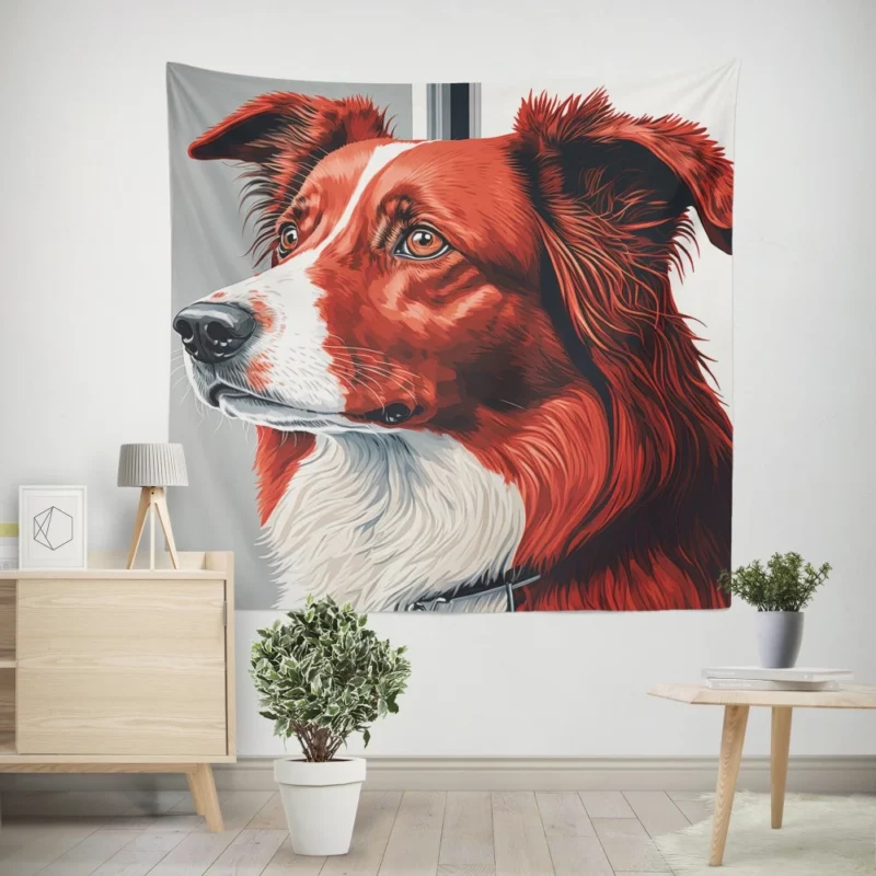 Intently Listening Border Collie Portrait Print Wall Tapestry