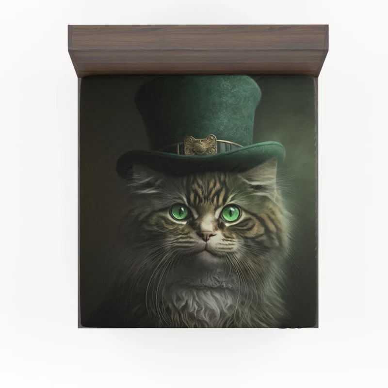 Irish Green Hat Cat for St Patrick's Day Fitted Sheet