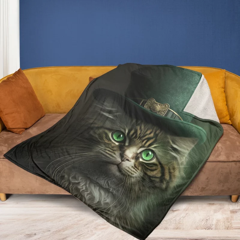 Irish Green Hat Cat for St Patrick's Day Fleece Blanket 1